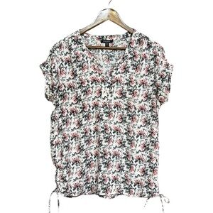Ilanco Floral Cinch-Side Blouse | Muted Pink Rose Print | Size L